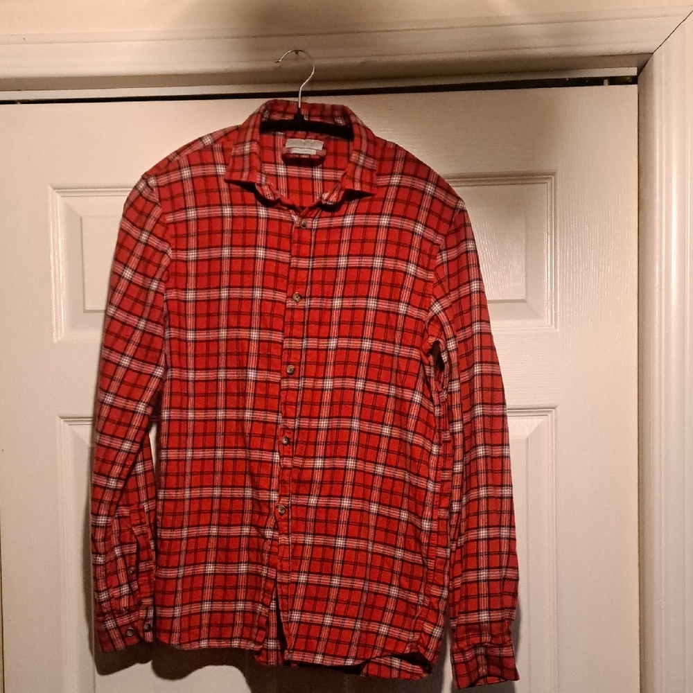 Zara Man Red and White Plaid Casual Shirt